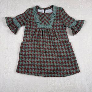 Cocote Girls Dress Red Green Houndstooth Long Sleeve Size 4T Vintage Style